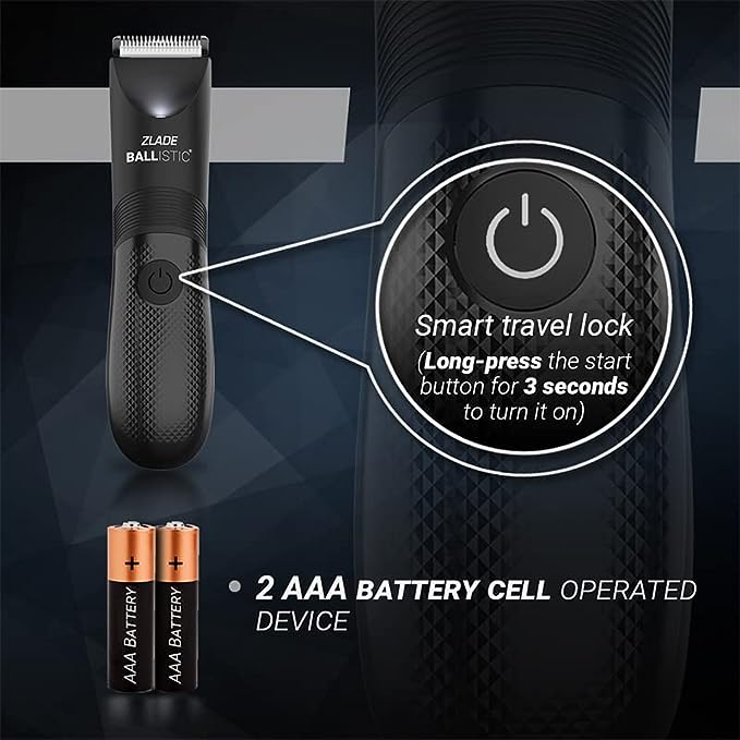 Zlade Ballistic LITE Manscaping Body Trimmer for Men | Beard, Body, Pubic Hair Grooming | Private Part Shaving | Waterproof, AAA Battery Powered | Travel Lock - 3 Second Long Press to Start Zlade Ballistic LITE Manscaping Body Trimmer for Men | Beard, Body, Pubic Hair Grooming | Private Part Shaving | Waterproof, AAA Battery Powered | Travel Lock - 3 Second Long Press to Start